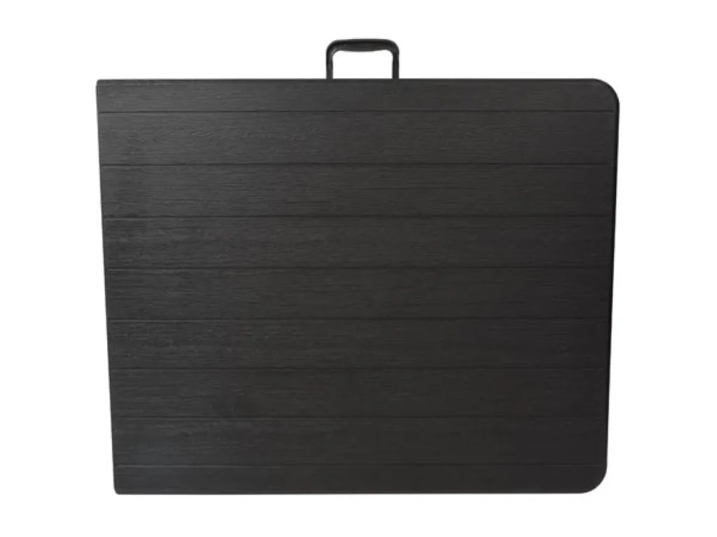 Klapptisch, Buffet-Tisch, Campingtisch, Picknicktisch, schwarze Holzoptik, klappbar tragbar mit Griff, HDPE-Platte und Stahlgestell 180 x 75 x 72 cm, für Innen- und Außenbereich