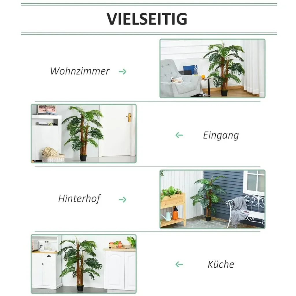 künstliche Pflanzen 120 cm künstlicher Palmen Palme Kunstpflanze Zimmerpflanze Dekopflanze Büropflanze Kunststofftopf fü