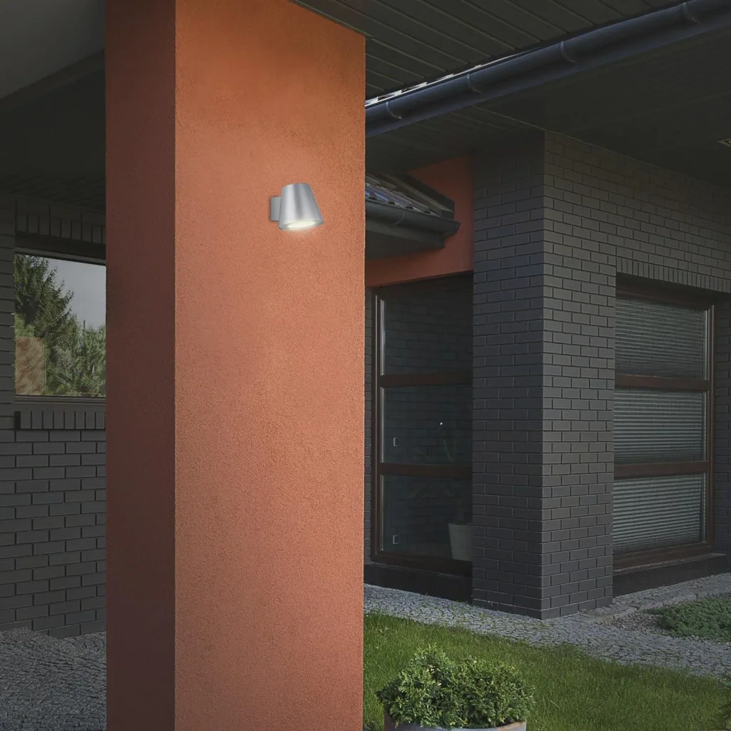 LED Außenleuchte, 1-flammig, IP44, GU10 Fassung, Metall-Glas, silberfarbig, 4,9 Watt, 460 lm, 4.000 K