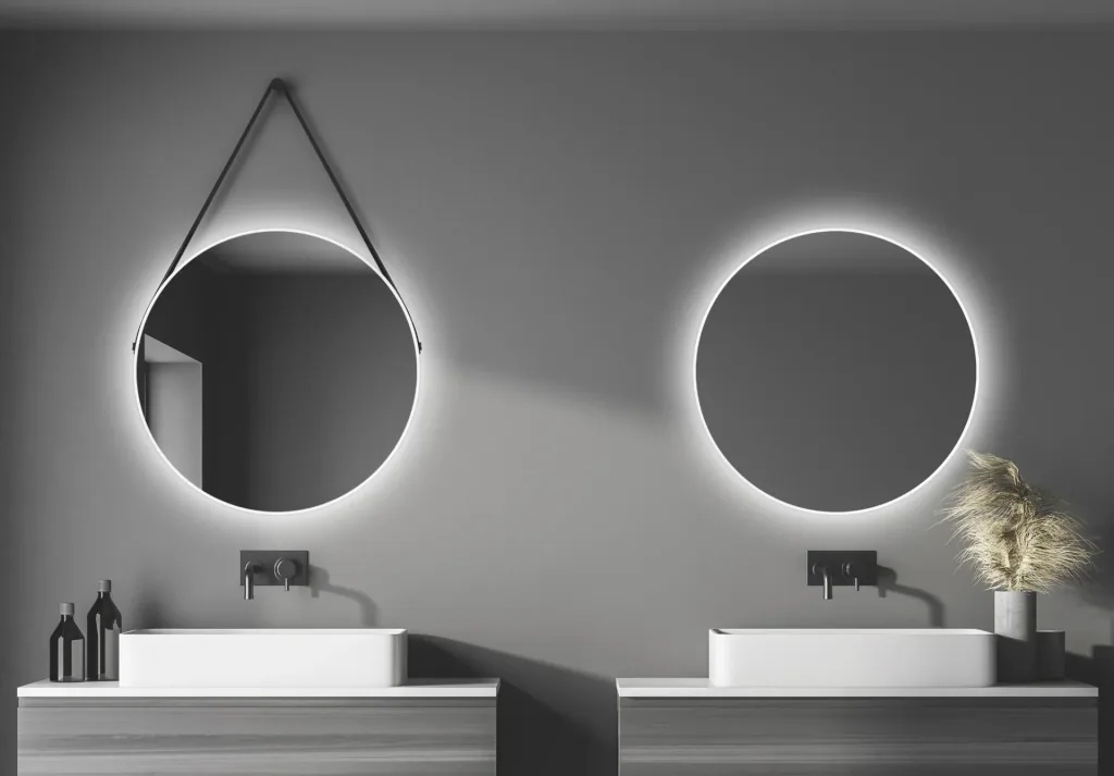 Dekorativer runder Wandspiegel mit indirekter LED Beleuchtung in weiß matt Ø 80 cm