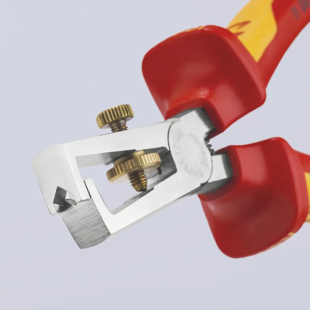 Abisolierzange mit Öffnungsfeder, universal isoliert mit Mehrkomponenten-Hüllen, VDE-geprüft verchromt 160 mm