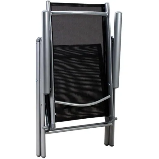 Gartenset Aluminium Bern 4+1 klappbare hohe Rückenlehne & schwarze Glasplatte