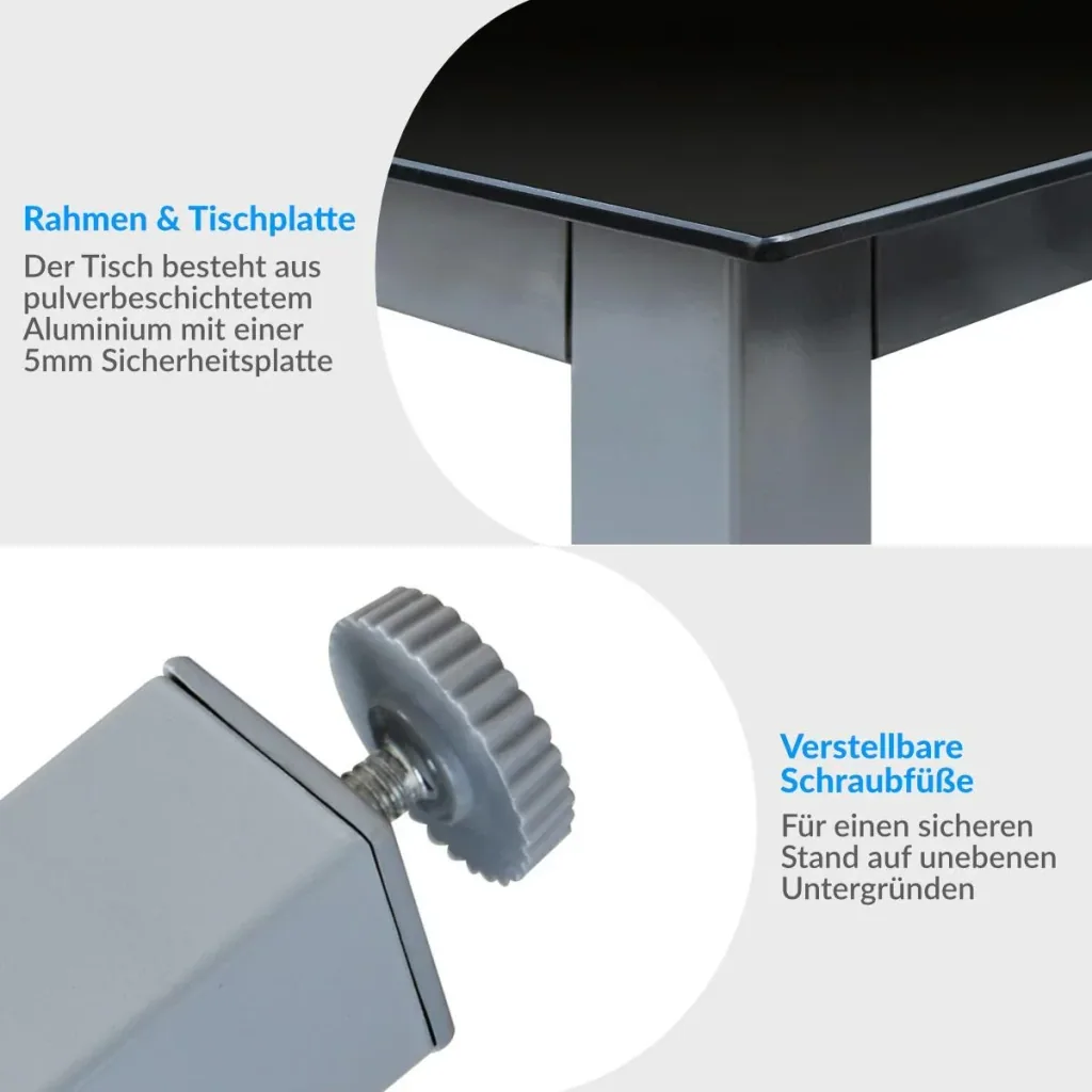 Gartenset Aluminium Bern 4+1 klappbare hohe Rückenlehne & schwarze Glasplatte