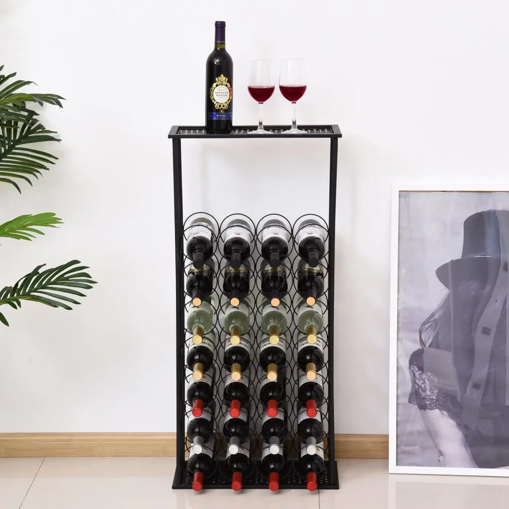 Weinregal Flaschenregal Weinständer für 28 Flaschen Weinschrank Metall Schwarz 47,5 x 21,5 x 100 cm