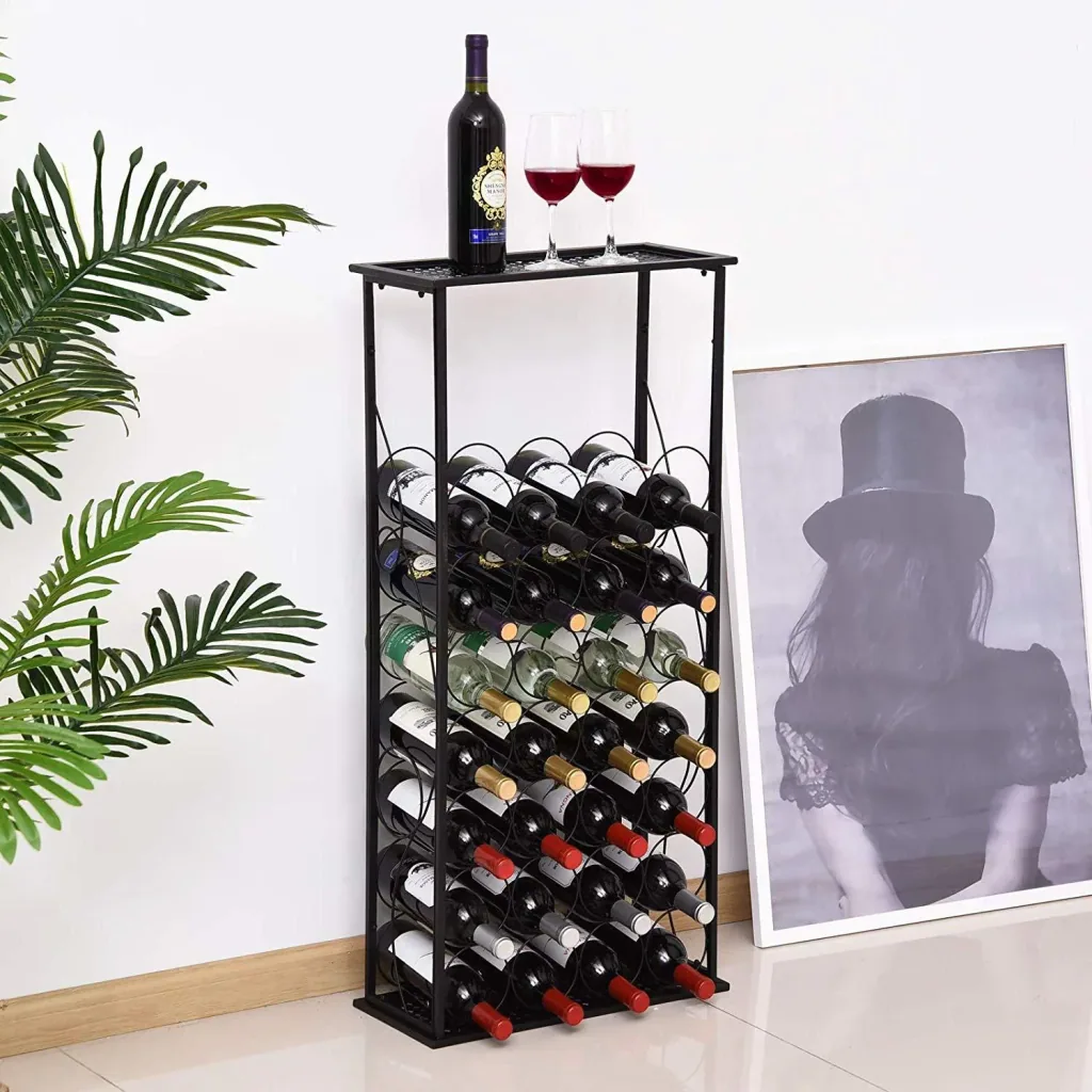 Weinregal Flaschenregal Weinständer für 28 Flaschen Weinschrank Metall Schwarz 47,5 x 21,5 x 100 cm