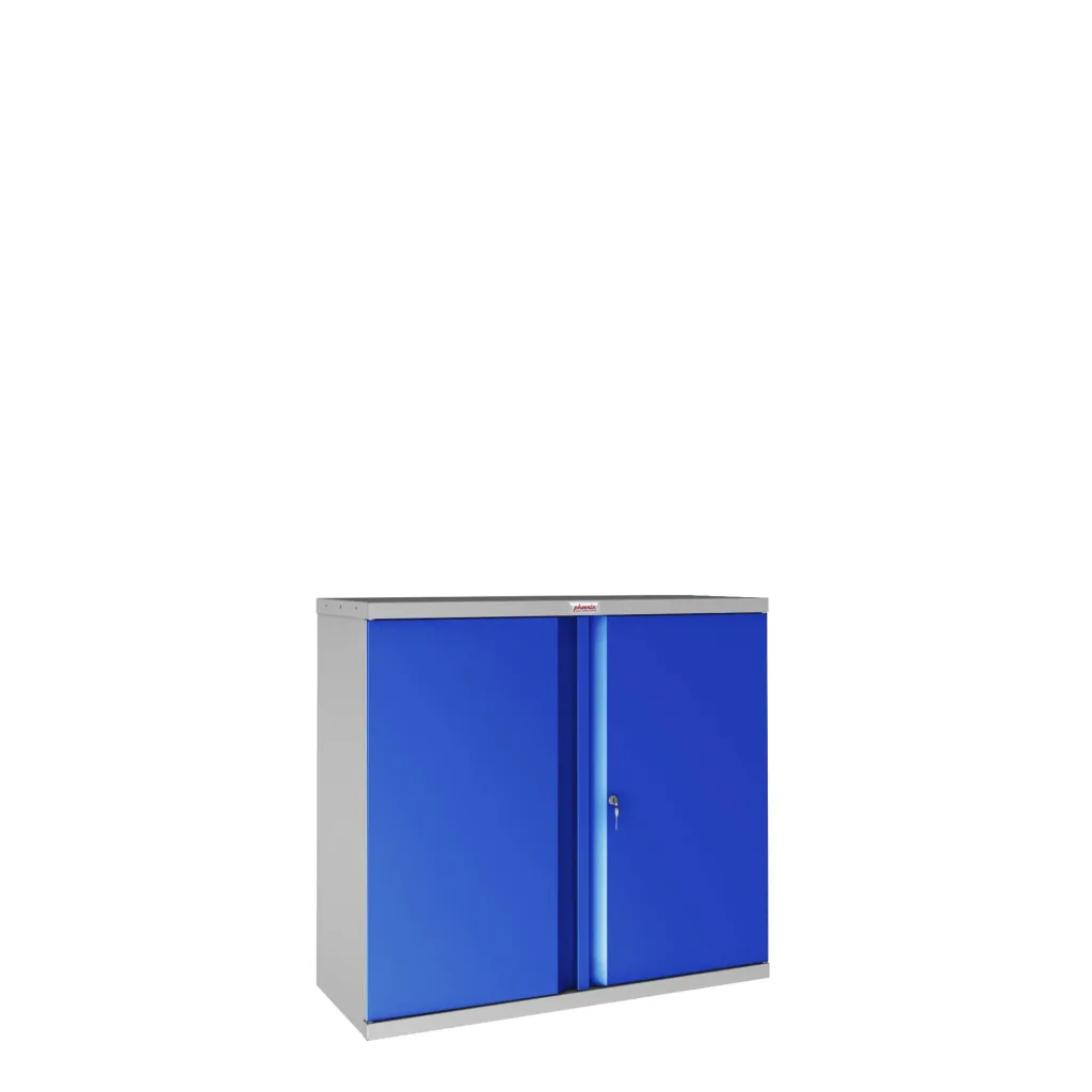 Aufbewahrungsschrank SCL-Serie aus Stahl mit 2 Türen und 1 Regal mit Schlüsselschloss, grau-blau