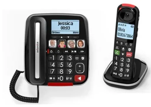 Senioren-Schnurlos-Telefon + schnurgebundenenes Telefon mit großen Tasten und hörgerätekompatibel
