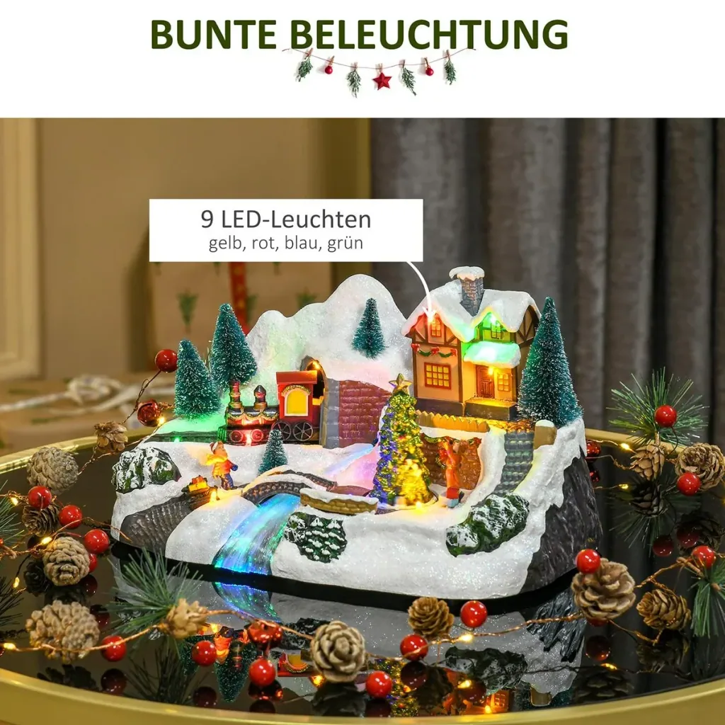 Weihnachtsdorf Weihnachtsdekoration mit LED Beleuchtung Musik Lichterkette LED Glasfaseroptik 30 x 19 x 19,5 cm