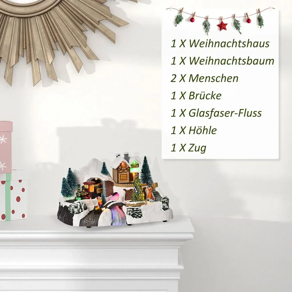 Weihnachtsdorf Weihnachtsdekoration mit LED Beleuchtung Musik Lichterkette LED Glasfaseroptik 30 x 19 x 19,5 cm