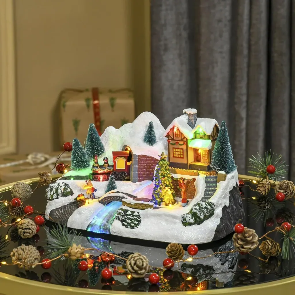 Weihnachtsdorf Weihnachtsdekoration mit LED Beleuchtung Musik Lichterkette LED Glasfaseroptik 30 x 19 x 19,5 cm