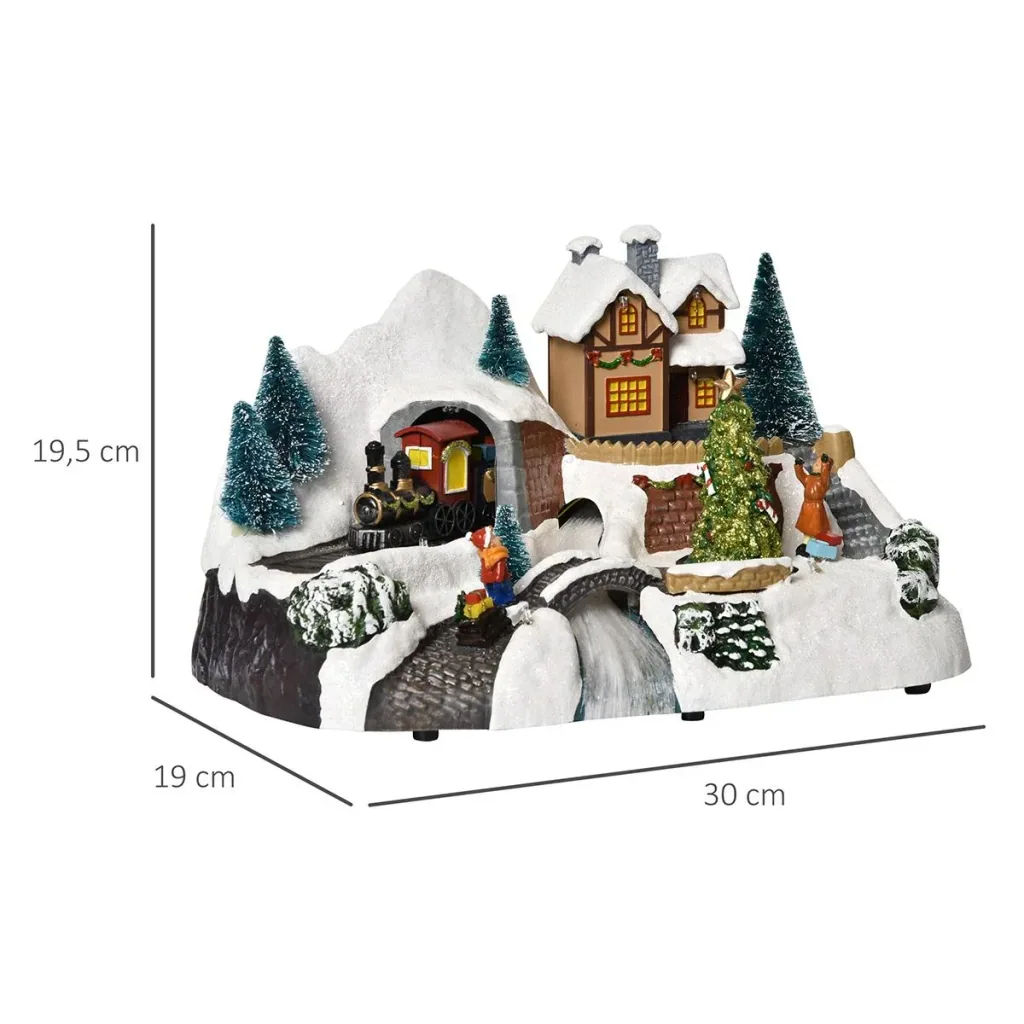 Weihnachtsdorf Weihnachtsdekoration mit LED Beleuchtung Musik Lichterkette LED Glasfaseroptik 30 x 19 x 19,5 cm