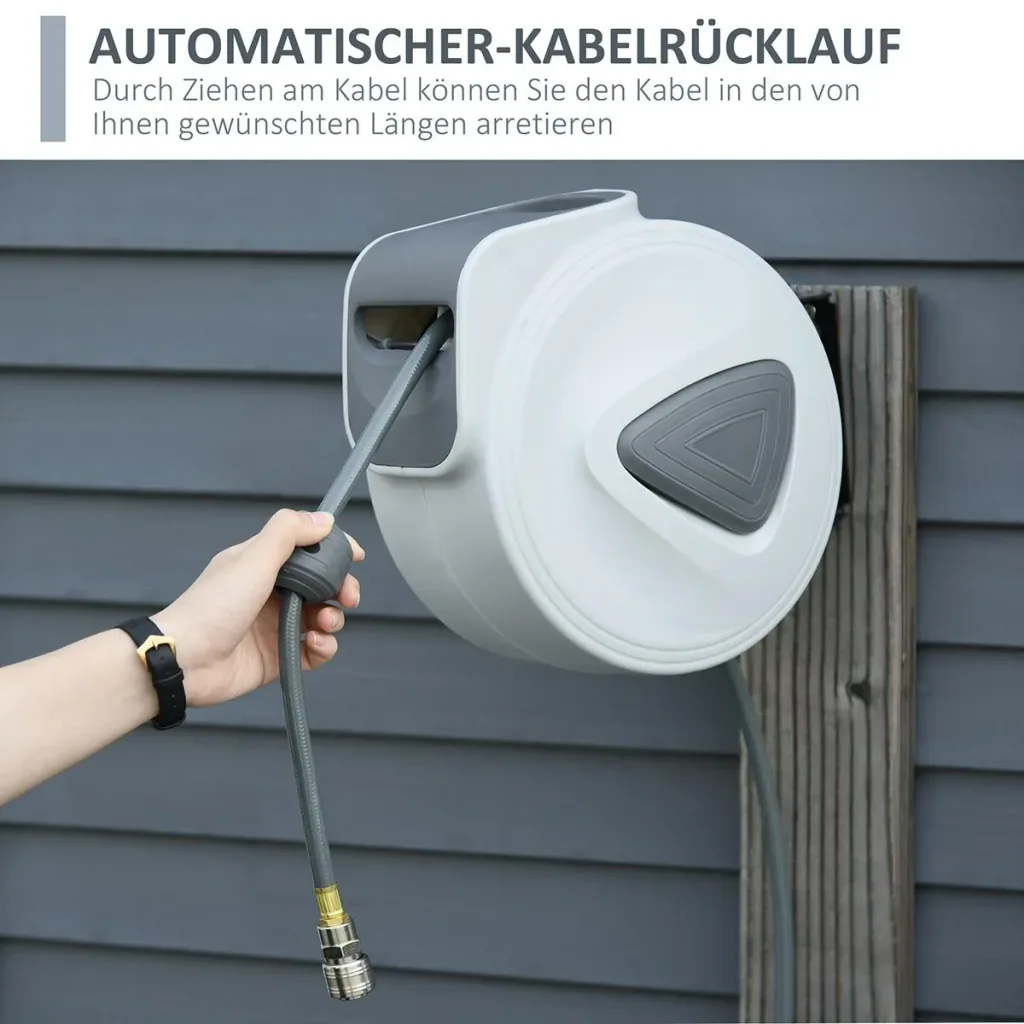 Luftschlauchtrommel mit automatisches Aufrollen Schlauchaufroller Schlauchbox 20 m Schlauch Wandmontage für Garten 180°
