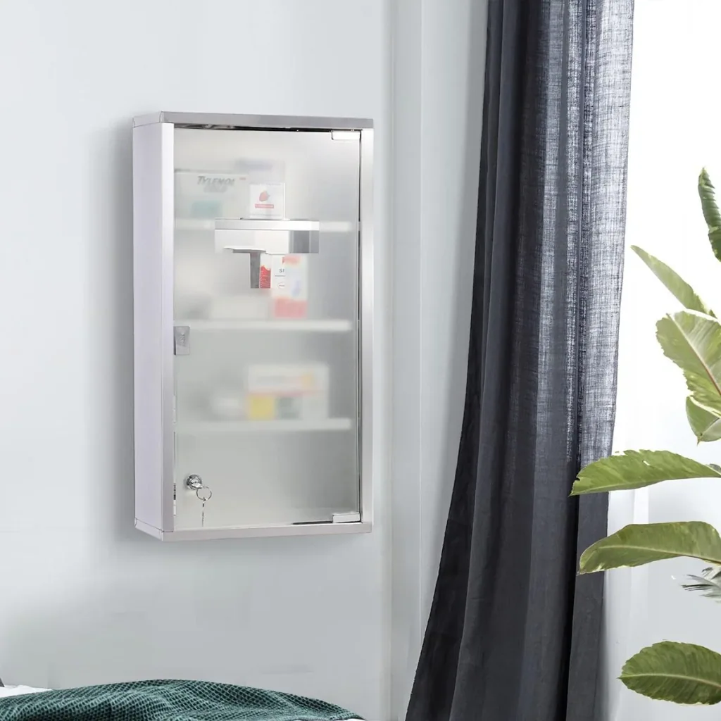 Medizinschrank mit 4 Fachböden silber