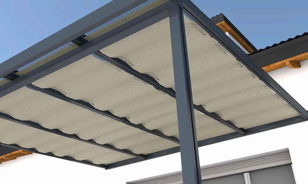 Beschattung mit Seilführung, 945 x 4900 mm - Stoff Sandstone, beige, passend für Dachtiefe 5 m