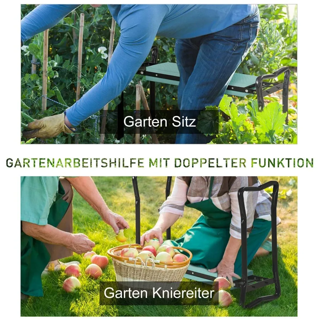 Kniebank für Gartenarbeit Klappbarer Gartenhocker Gartenbank Kniehilfe bis 150 kg EVA-Schaumstoff Stahl Dunkelgrün 58 x