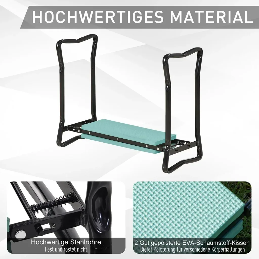 Kniebank für Gartenarbeit Klappbarer Gartenhocker Gartenbank Kniehilfe bis 150 kg EVA-Schaumstoff Stahl Dunkelgrün 58 x
