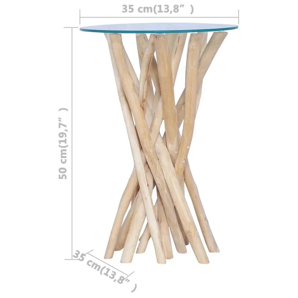 Couchtisch mit Glasplatte 35x50 cm aus massivem Teakholz