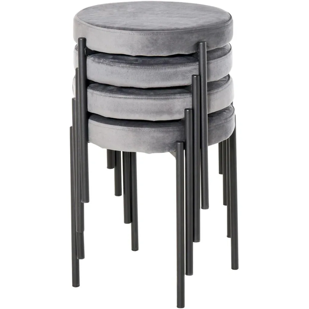 Hocker 4-teiliges Set mit Samtüberzug Grau