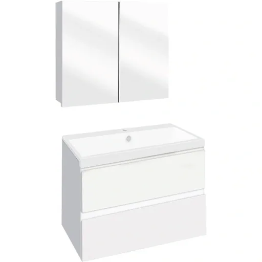 Concept Badezimmermöbel met Spiegelschrank 60cm - Weiss/Weiss