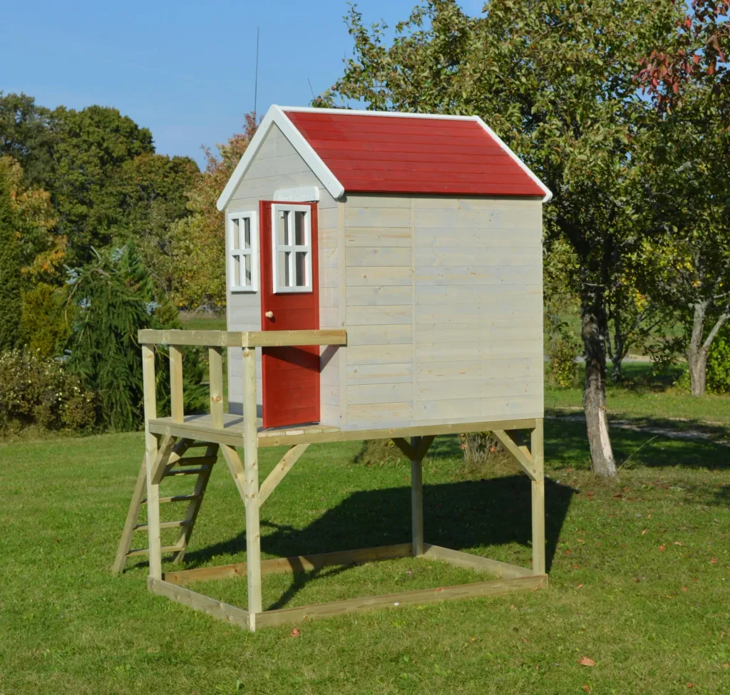 Wendi Toys Garten-Spielhaus „Storch“, Holz, Rot/ Natur, 160 x 190 x 242 cm