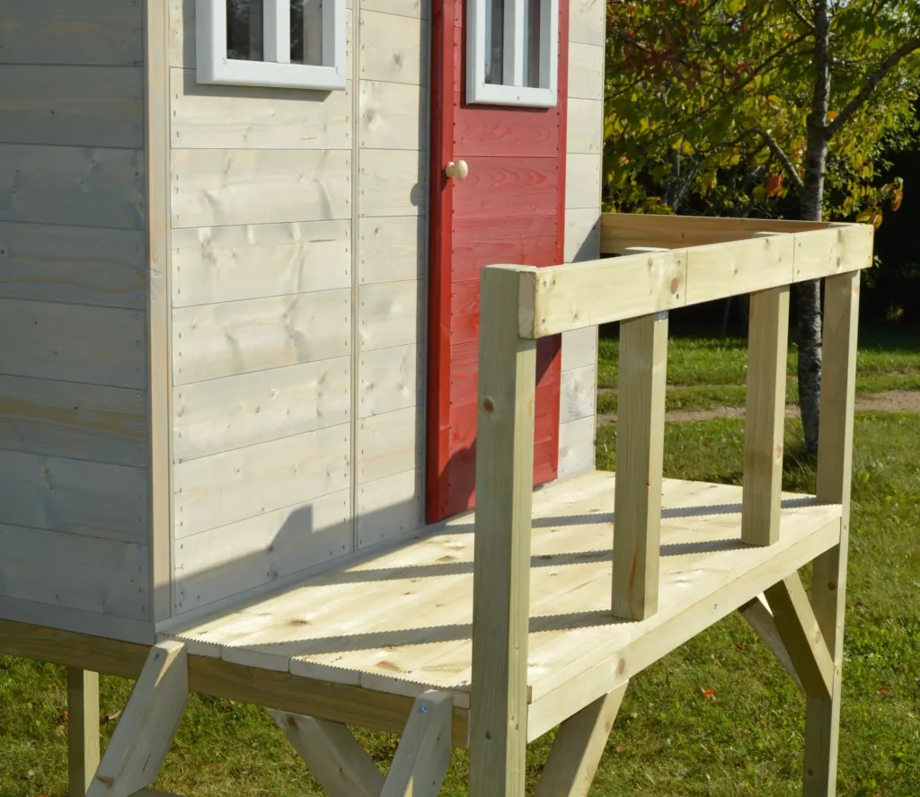 Wendi Toys Garten-Spielhaus „Storch“, Holz, Rot/ Natur, 160 x 190 x 242 cm