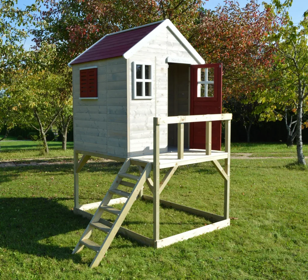 Wendi Toys Garten-Spielhaus „Storch“, Holz, Rot/ Natur, 160 x 190 x 242 cm