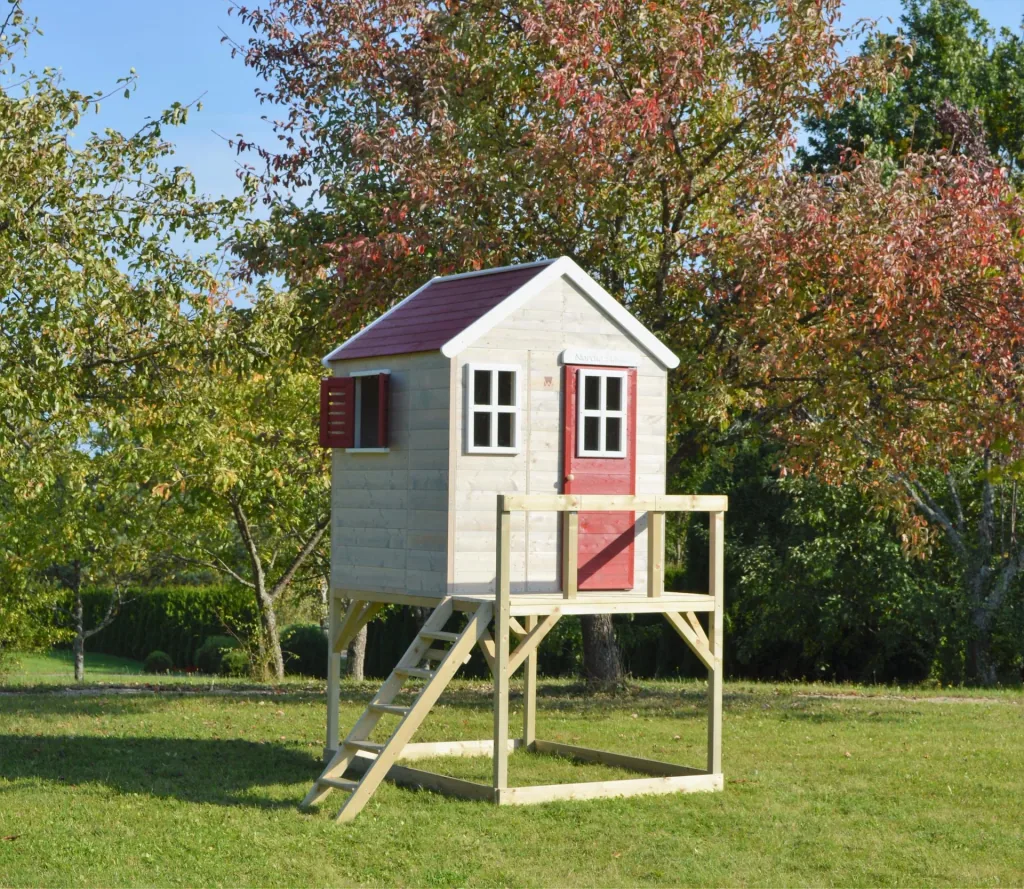 Wendi Toys Garten-Spielhaus „Storch“, Holz, Rot/ Natur, 160 x 190 x 242 cm