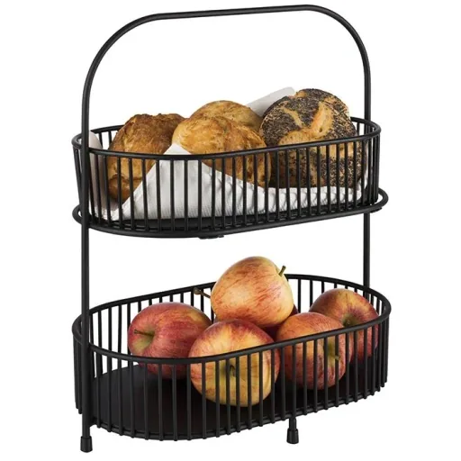 Etagere, 2-stufig, "ALL-ROUNDER": Gestell aus Metall, 2 Körbe aus Metall, 2 Servierbretter aus Akazienholz