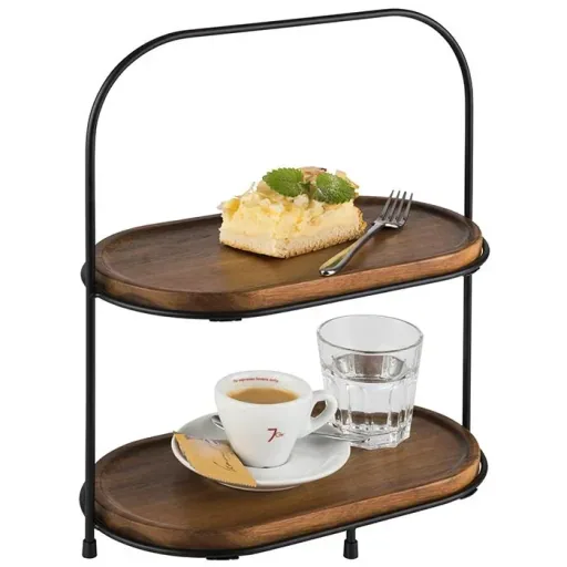 Etagere, 2-stufig, "ALL-ROUNDER": Gestell aus Metall, 2 Körbe aus Metall, 2 Servierbretter aus Akazienholz