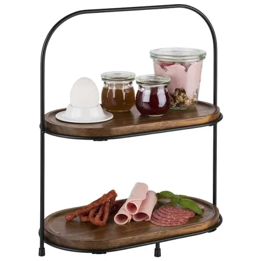 Etagere, 2-stufig, "ALL-ROUNDER": Gestell aus Metall, 2 Körbe aus Metall, 2 Servierbretter aus Akazienholz