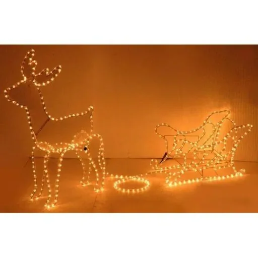 Weihnachtsstier mit Schlitten - Weihnachtsbeleuchtung - 60 x 28 x 77 cm