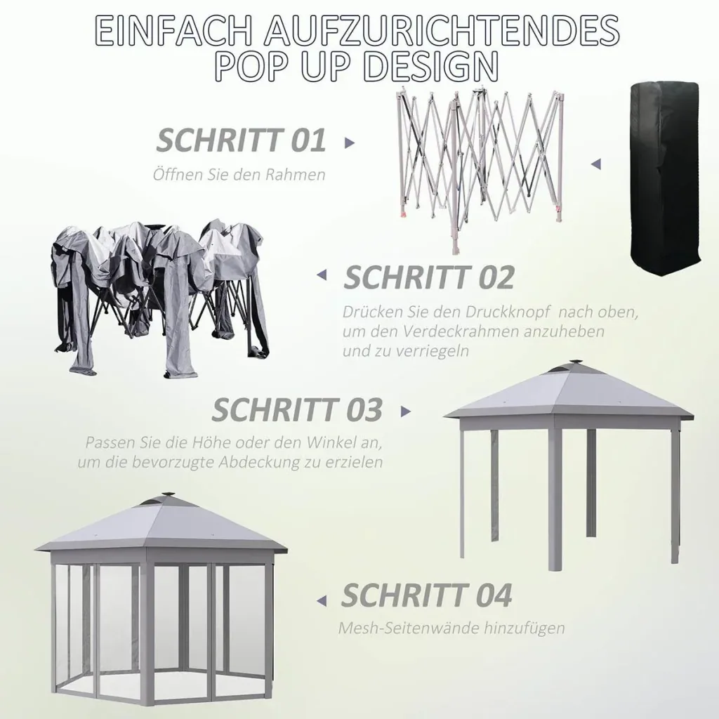 Pavillon Faltpavillon mit LED Solar Lichterkette USB-Ladeanschluss Pop-Up-Pavillon 4,5 x 3,4 m Gartenpavillon inkl. Tasc