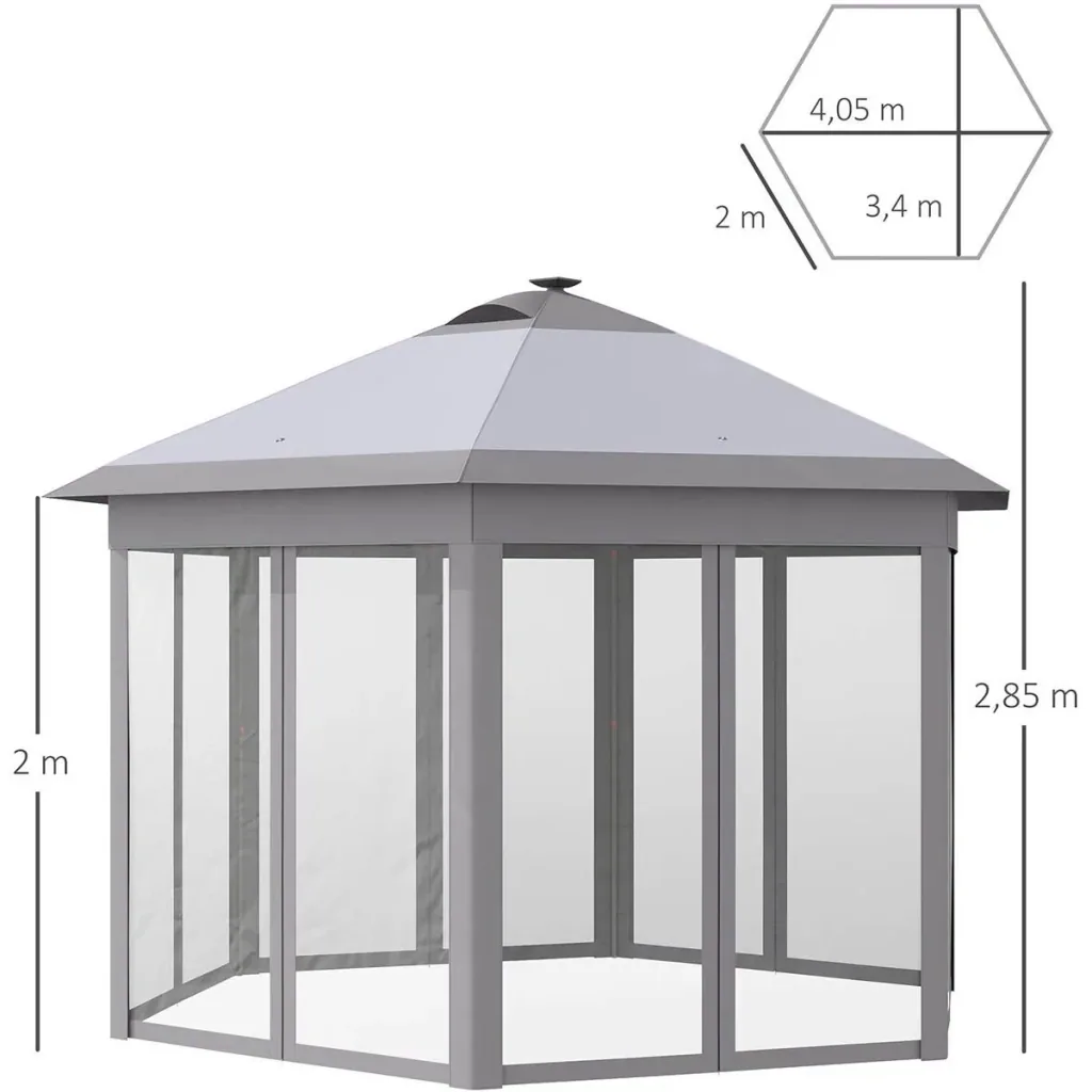 Pavillon Faltpavillon mit LED Solar Lichterkette USB-Ladeanschluss Pop-Up-Pavillon 4,5 x 3,4 m Gartenpavillon inkl. Tasc