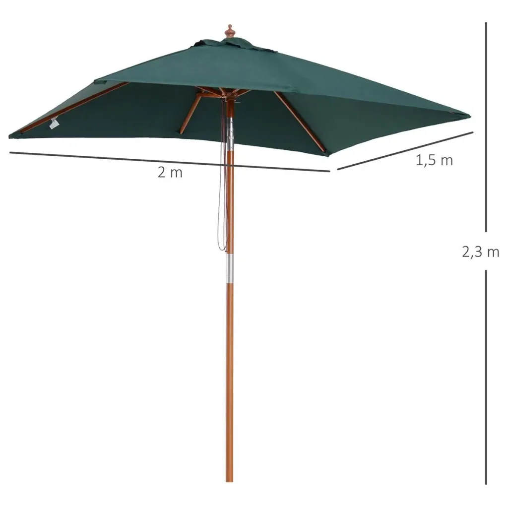 Sonnenschirm Knickbarer Gartenschirm Strandschirm 3-stufig einstellbar Tannenholz+Polyester Grün 200 x 150 x 230 cm
