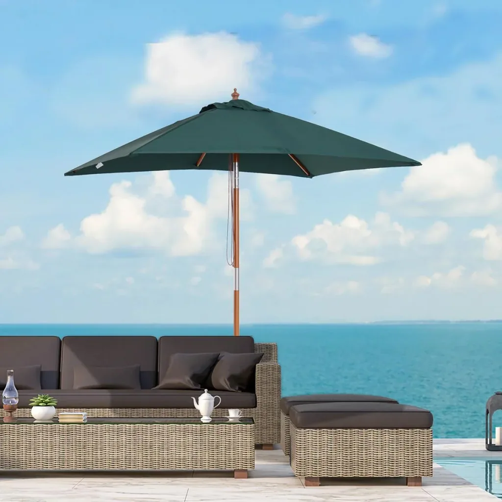Sonnenschirm Knickbarer Gartenschirm Strandschirm 3-stufig einstellbar Tannenholz+Polyester Grün 200 x 150 x 230 cm