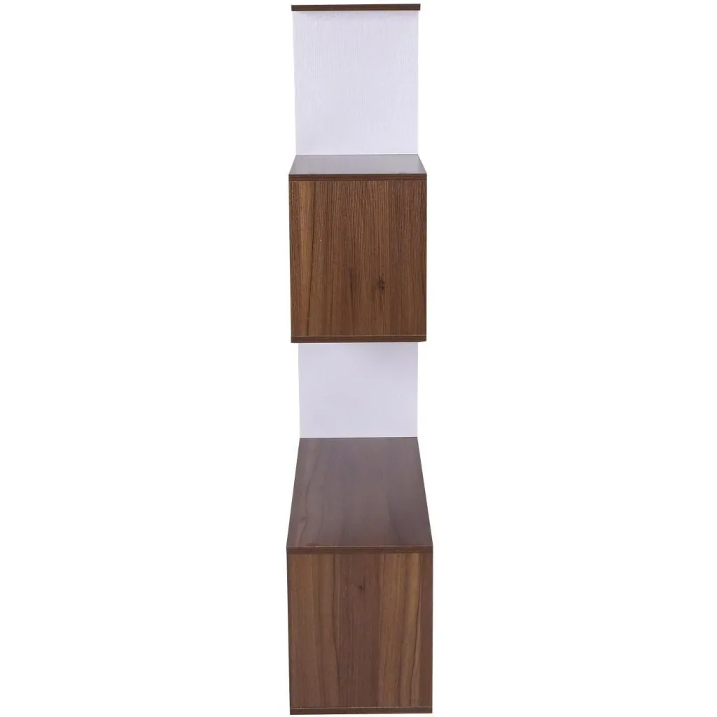 Bücherregal Holz Wandregal Raumteiler S-Form 4 Fächer Weiß+Braun