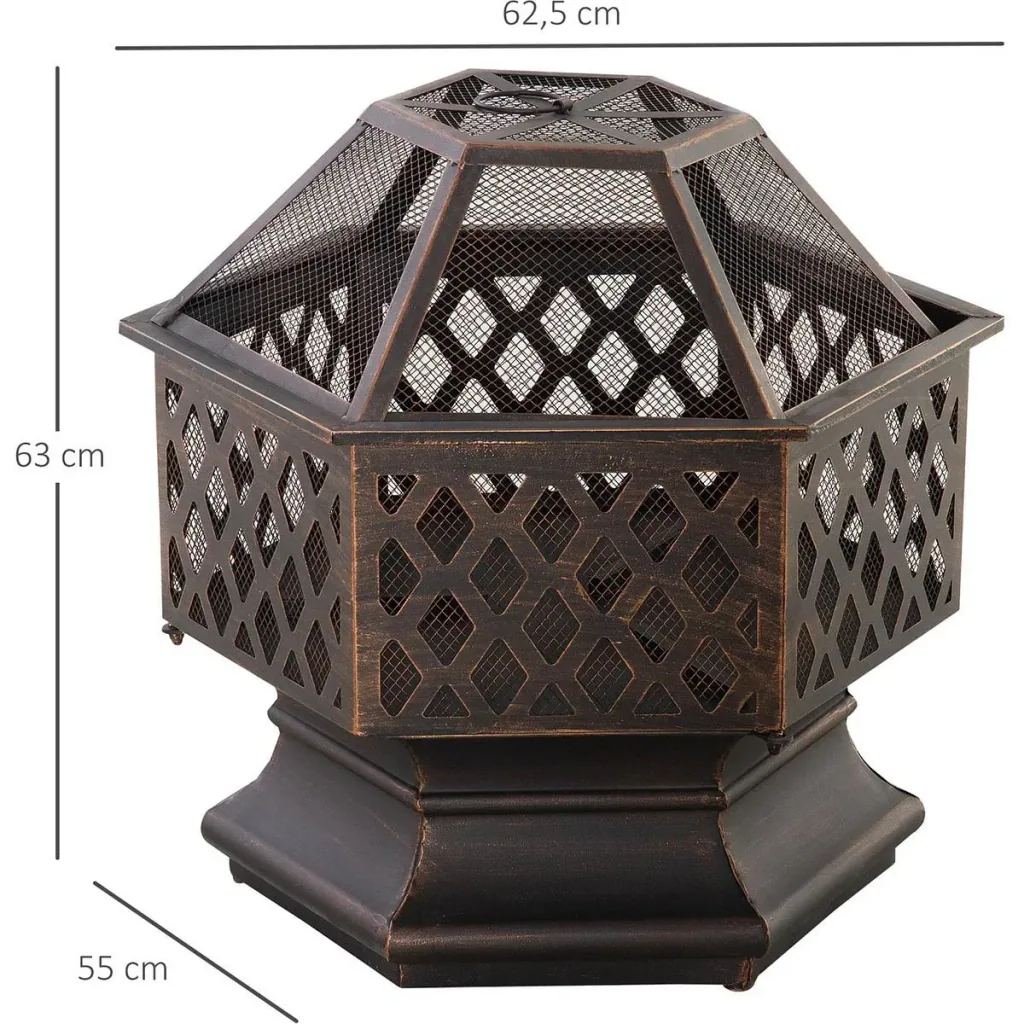 Feuerschale Feuerstelle mit Funkenschutz & Grillrost Feuerkorb Outdoor für Heizung BBQ Garten Terrase vintage Metall Bro