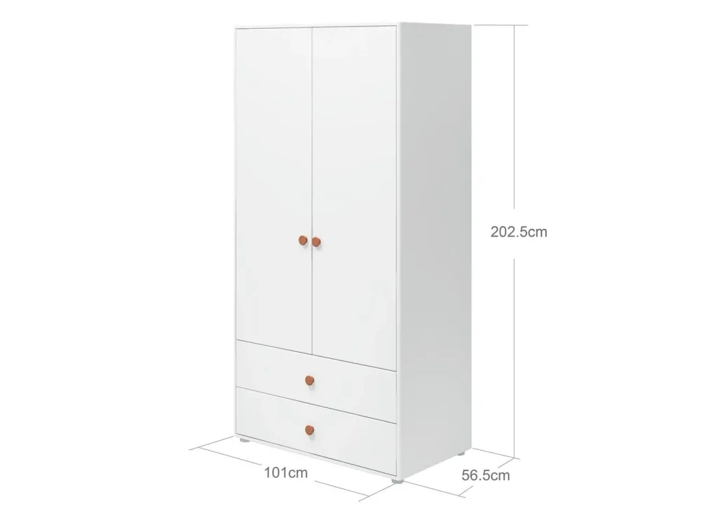 Flexa Kleiderschrank - Roomie, 2 Türen + 2 Schubladen, Farbe: Weiß/Rouge