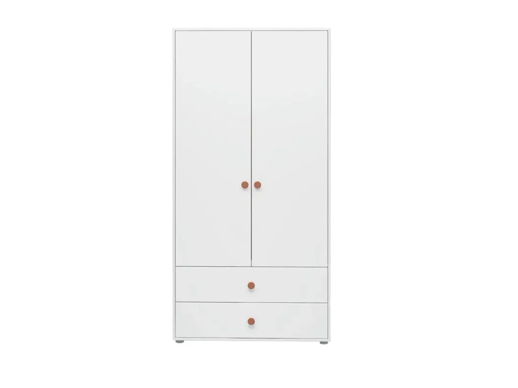 Flexa Kleiderschrank - Roomie, 2 Türen + 2 Schubladen, Farbe: Weiß/Rouge