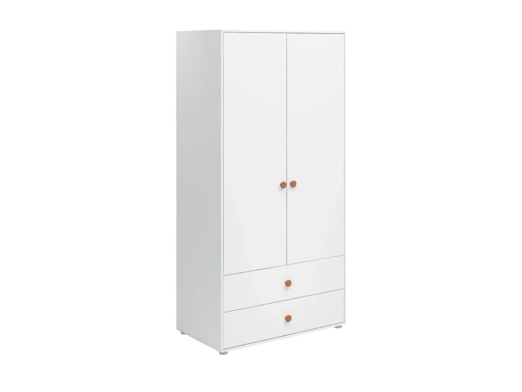 Flexa Kleiderschrank - Roomie, 2 Türen + 2 Schubladen, Farbe: Weiß/Rouge