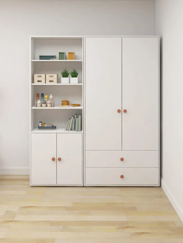 Flexa Kleiderschrank - Roomie, 2 Türen + 2 Schubladen, Farbe: Weiß/Rouge