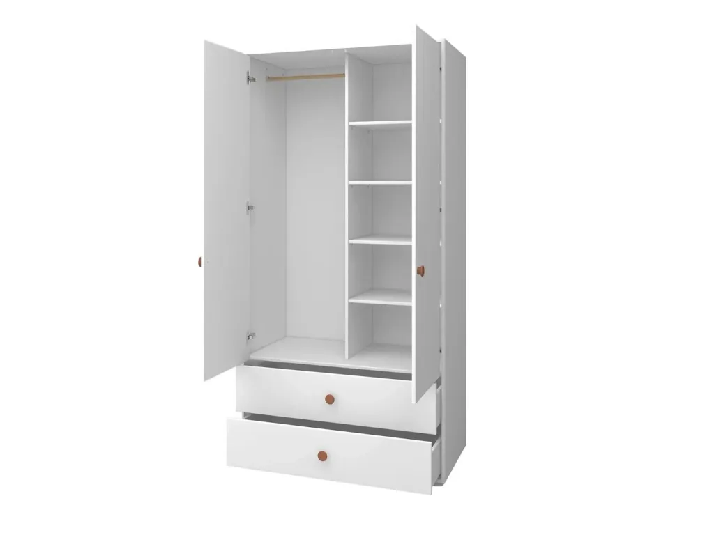 Flexa Kleiderschrank - Roomie, 2 Türen + 2 Schubladen, Farbe: Weiß/Rouge