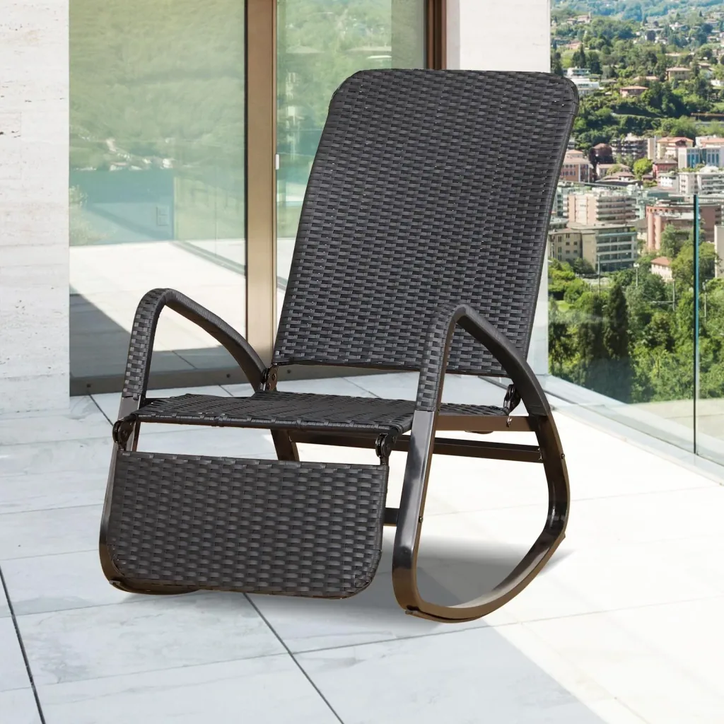 Schaukelstuhl mit Fußstütze 3-fach Rückenlehne PE Rattan Schwarz
