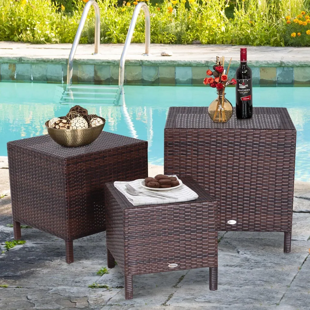 Beistelltisch 3er Set Couchtisch Gartentisch Satztisch Balkontisch Polyrattan Braun