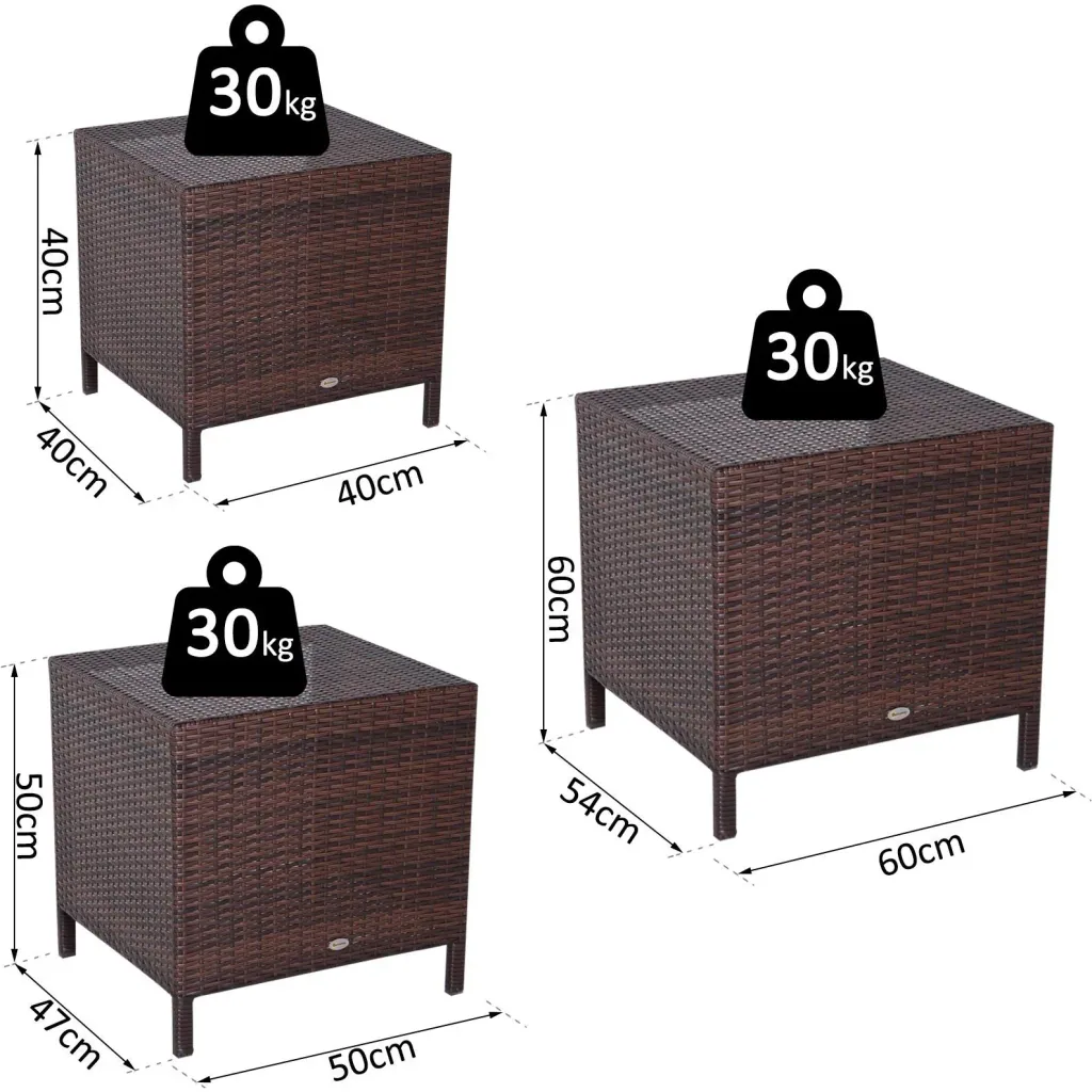 Beistelltisch 3er Set Couchtisch Gartentisch Satztisch Balkontisch Polyrattan Braun