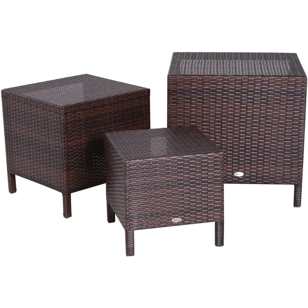 Beistelltisch 3er Set Couchtisch Gartentisch Satztisch Balkontisch Polyrattan Braun