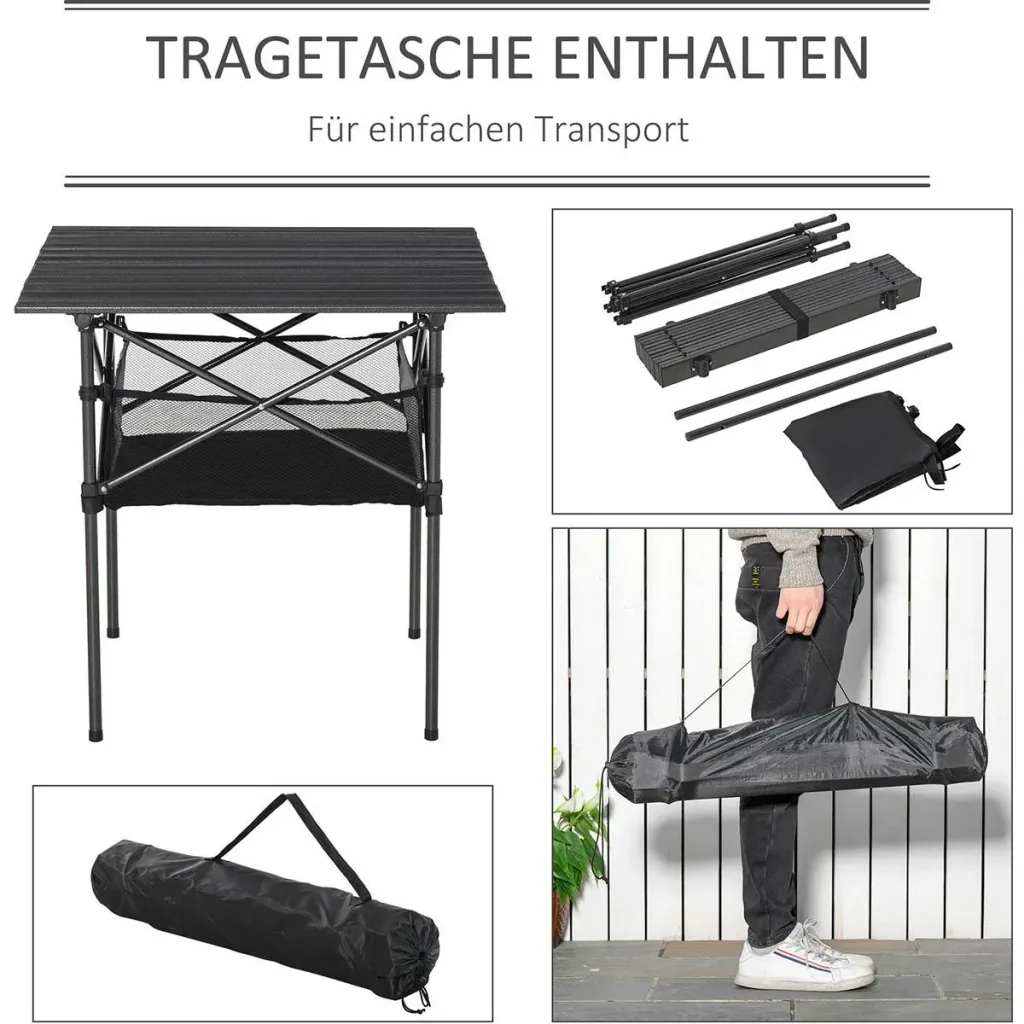 Campingtisch aus Aluminium faltbar Klapptisch Falttisch mit Netztasche tragbarer Picknicktisch für Camping Garten Party