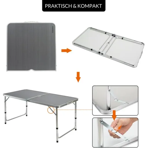 Campingtisch grau Aluminium - höhenverstellbar - 120x60x70cm klappbar