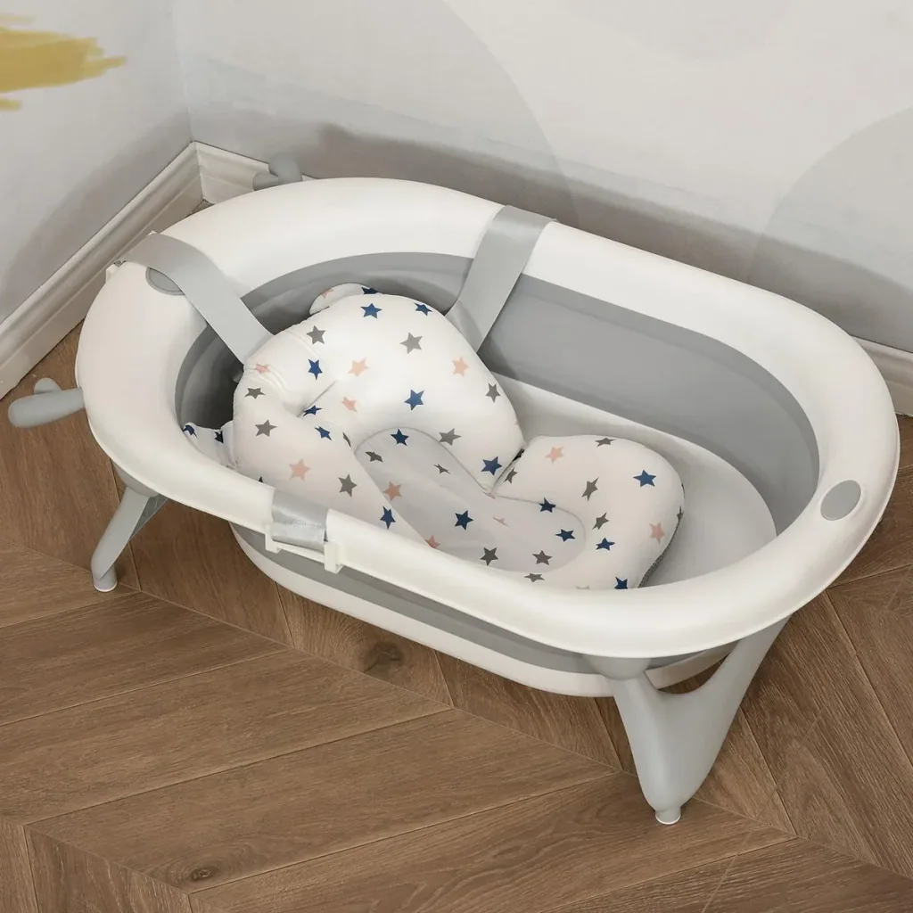 Babybadewanne faltbare Babywanne zusammenklappbar mit Badematte geeignetes Alter: 0-3 Jahre PP-Kunststoff TPE Grün+Weiß
