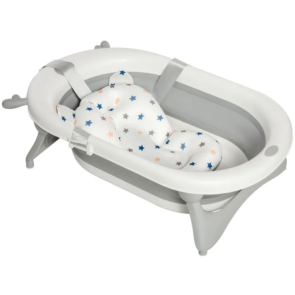 Babybadewanne faltbare Babywanne zusammenklappbar mit Badematte geeignetes Alter: 0-3 Jahre PP-Kunststoff TPE Grün+Weiß